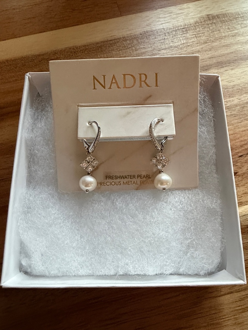 Nadri Silver Pearl and Crystal Drop Earrings
